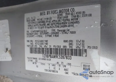 2012 Ford Mustang V6 from USA, damaged, VIN 1ZVBP8AM9C5287833